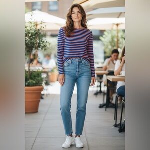 Tory Burch Blue and Orange Striped Top